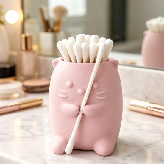 Cotton Swab Holder Cat Shape Dental Floss Storage with Open Design Box Compact Cute Organizer