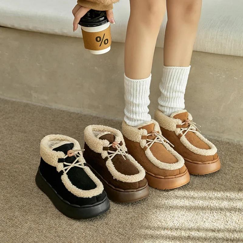 High Top Cotton Shoes for Women's New Winter with Plush Insulation Snow Boots, Fashionable Thick Soled Non Slip Cotton Shoes