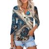 Women's Fashion Casual Printing Button-down Shirt 3/4 Long Sleeve Tops