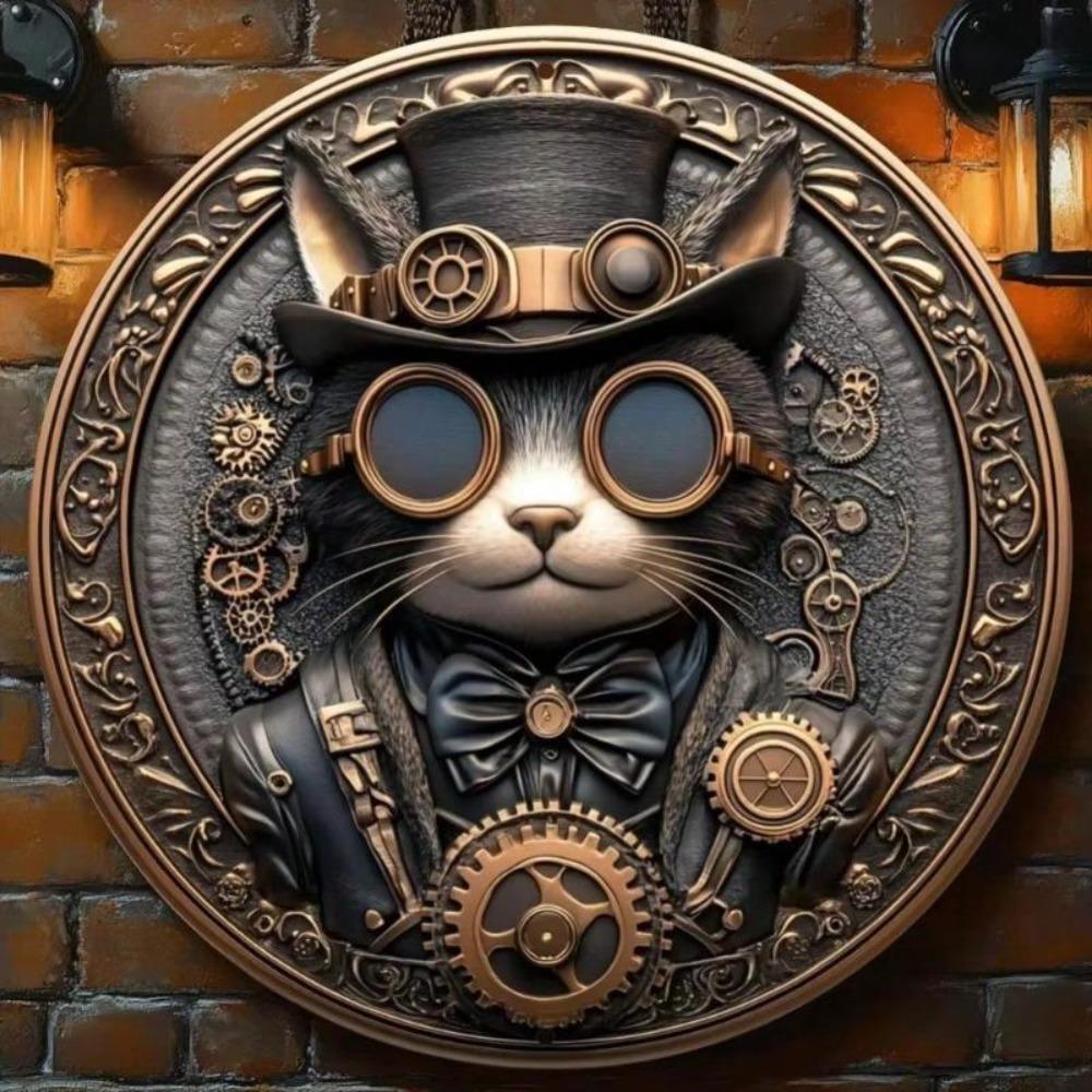 Steampunk Cat Metal Wall Art Tin Sign Decorative Aluminum Home Decor