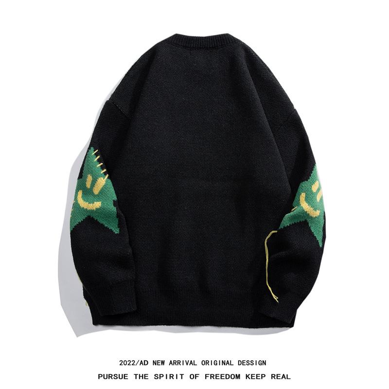 Autumn And Winter Contrasting Star Sweater Oversized Lazy Style Couple Outfit Men'S And Women'S Knitted Sweater Plus Size High-End Jacket