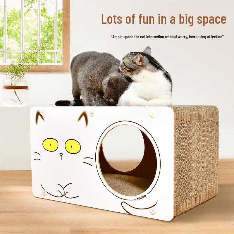 Corrugated Cardboard Cat Scratching Box and Nest - Large, No Shedding, Free Mint