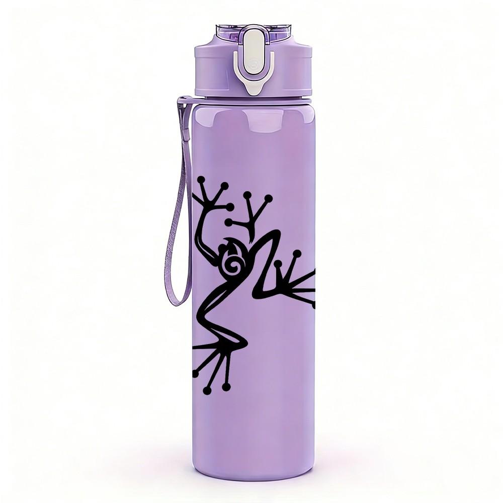 1PC Minimalist Frog Silhouette 750ml Color Plastic Sports Water Bottle Leakproof Flip Straw Lid Suitable for Sports Office Home Use