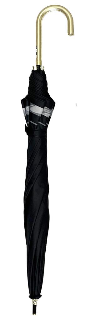 Long Sun Rain or Shine Manual Patterned 47cm Inner UV Grade 1 Light Heat Leather Black Umbrella, Umbrella, Umbrella, Women's, Opening, Lightweight,