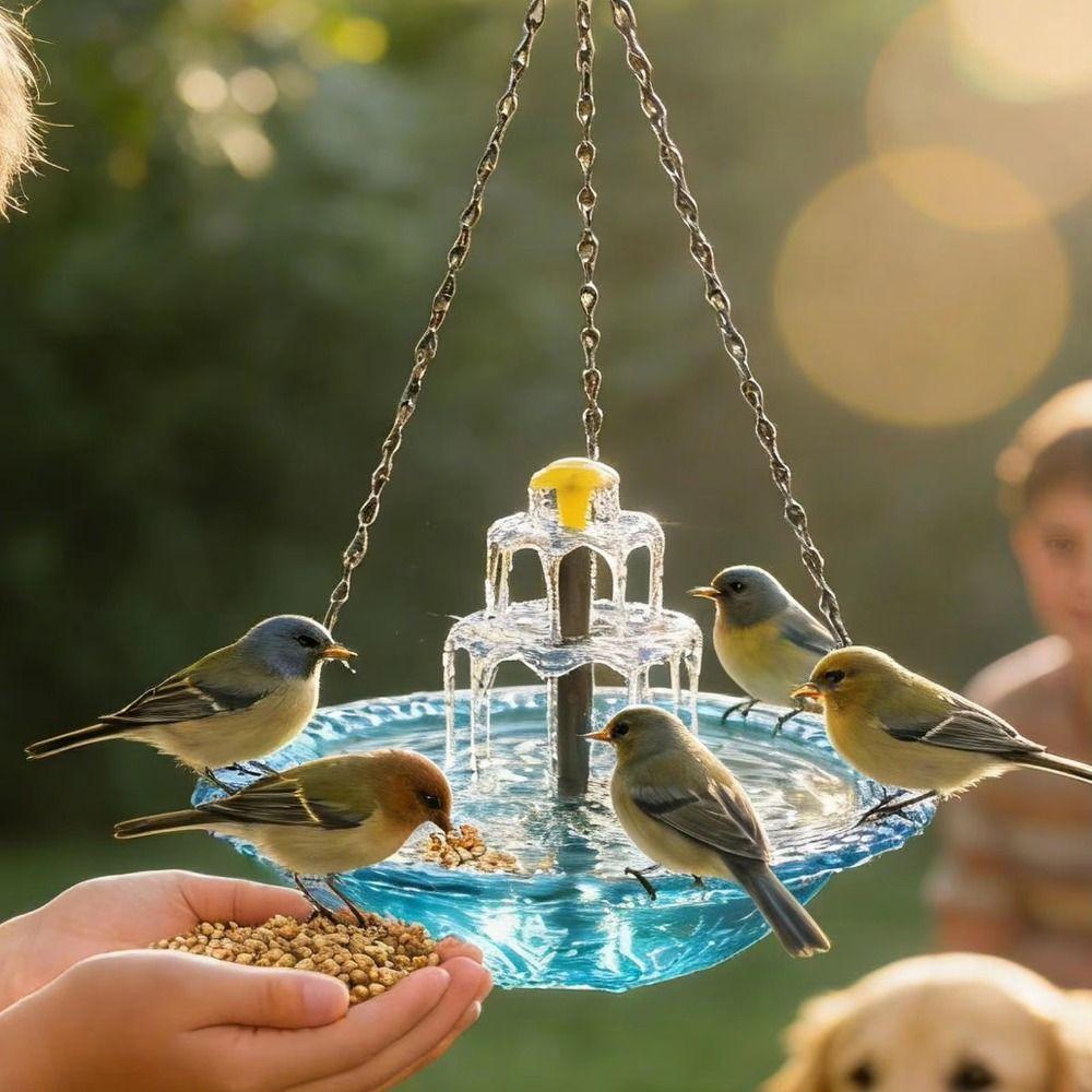 Household Solar Bird Bath Floating Water Feature Hummingbird Bathing Bowl Yard Decoration