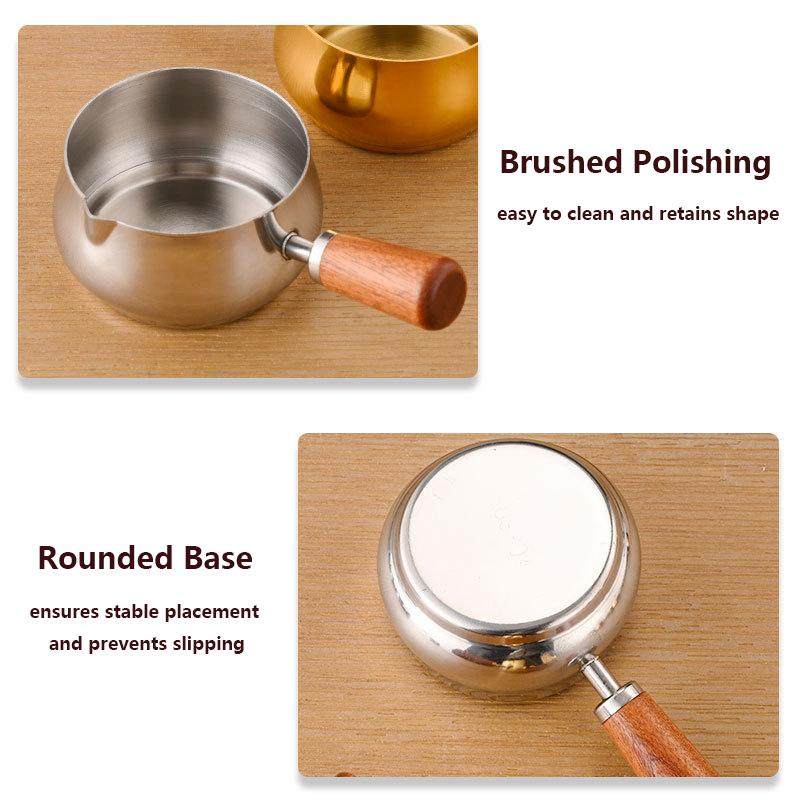 Stainless Steel Sauce Cup Western Sauce Cup Steak Dressing Cup With Wooden Handle Tomato Salad Dipping Saucer Kitchen Tools