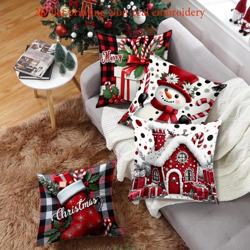 Christmas Pillows 2D Flat Printing Non Real Embroidery Polyester Pillowcase, Sofa Decorative Cushion Cov Headboard Pillow