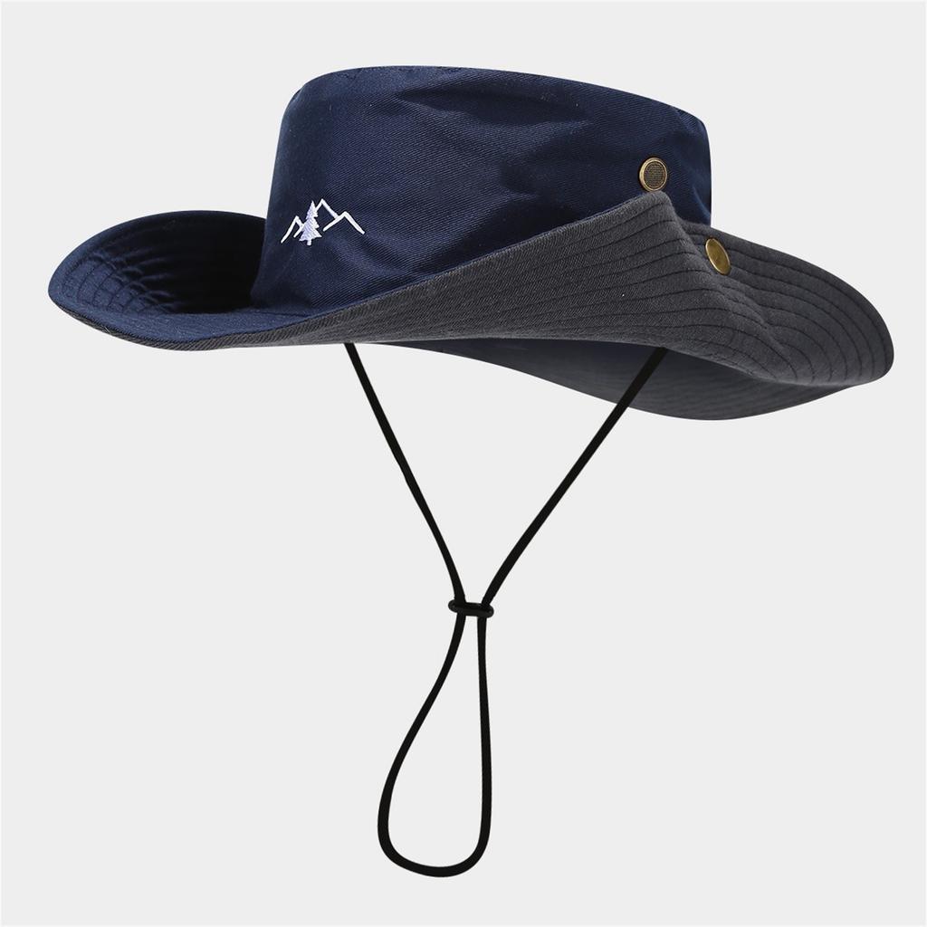 Wide Brim Sun Hat for Outdoor Activities, Waterproof, UV Protection, Adjustable Chin Strap, Unisex Design, Navy Blue