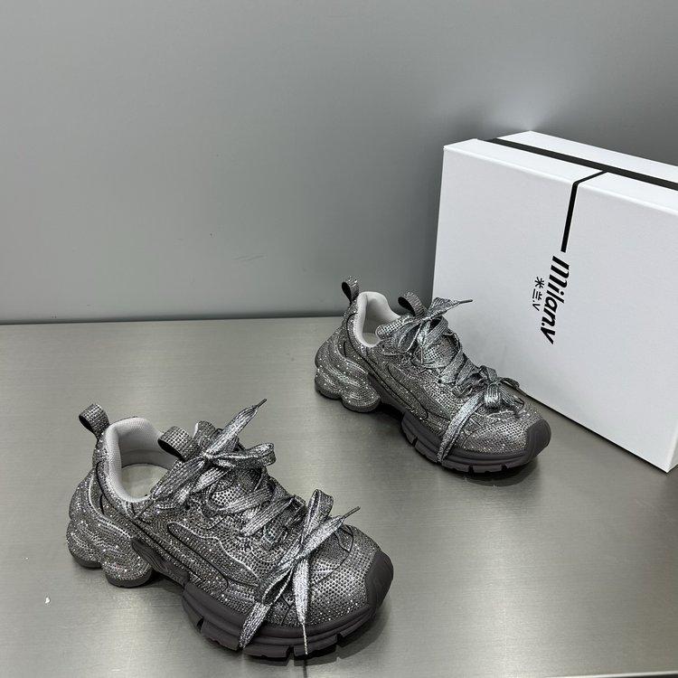 

Женские кроссовки из натуральной кожи в стиле бохо со стразами, на толстой подошве, для жареной улицы, папины кроссовки, дышащие и увеличивающие рост, трендовые зарубежные повседневные кроссовки для женщин 41