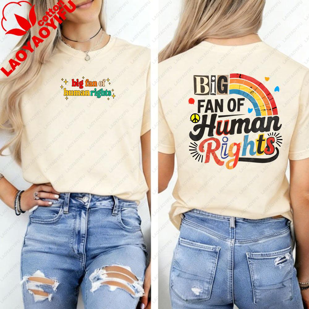 Big Fan of HuUnisex Rights TShirt Equality Empathy StateUnisext Shirt Retro Rainbow Graphic Tee Everyone Gift Liberal Anti Populism