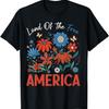 Land Of The Free Because Of The Brave Boho Floral America T-Shirt