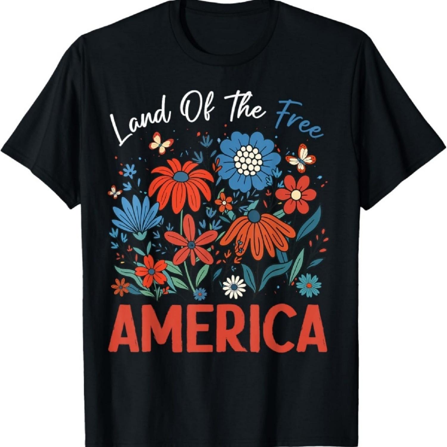 

Land Of The Free Because Of The Brave Boho Floral America T-Shirt XXXXXL чёрный