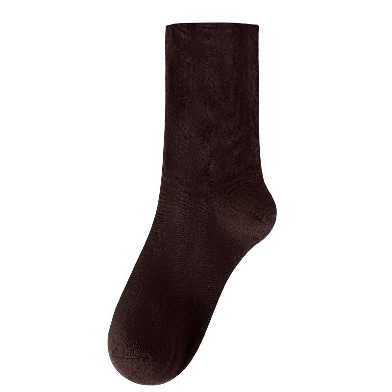 5 Paar Socken Milchtee-Farbe Frühling und Herbst Stapelsocken Damenmode Mittelwaden-Socken Spaghetti-Socken Damen Baumwolle Einfarbig