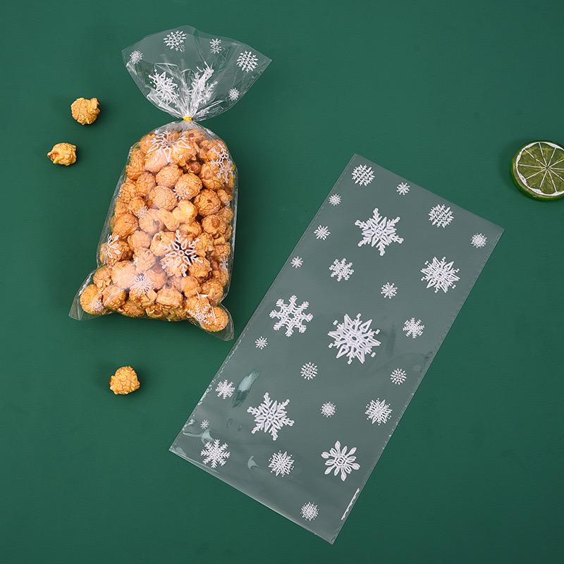 Snowflake Candy Bags Christmas Transparent Cookie Popcorn Packaging Plastic Bag Xmas Party Decorations Gift Bags for Children
