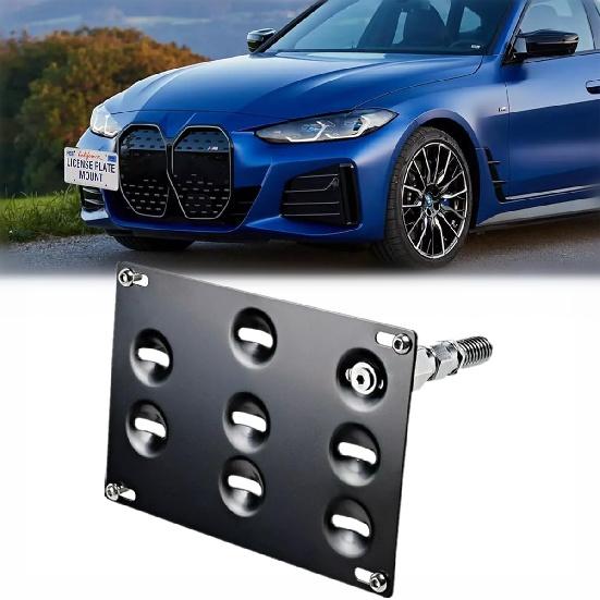 Drill-Free Front Tow Hook License Plate Mount Bracket for BMW G22 G23 G26 4 Series 420i 430i M440i 2020-2024 Stainless Steel Relocator Holder Front