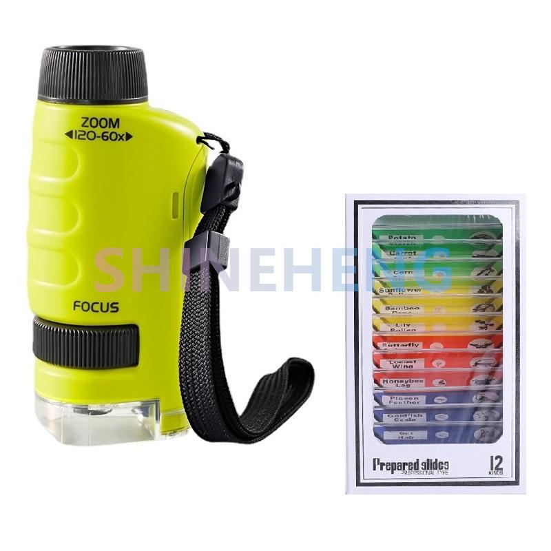 Taschenmikroskop, Wissenschaftsspielzeug für Kinder, 60-120-faches pädagogisches Mini-Handmikroskop mit LED-Licht, Outdoor-Kinder-Stammspielzeug
