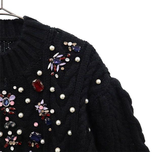 Unused Eimy Istoire Long Sleeve Sweater F Black Knitted Beads Women Used