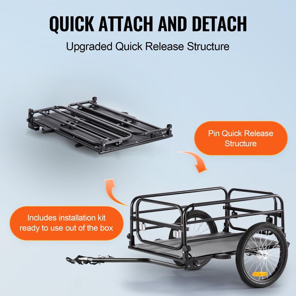 Bike Cargo Trailer, 72.5 Kg Load Capacity, Heavy-Duty Bicycle Wagon Cart, Foldable Compact Storage & Quick Release with Universal Hitch, 40.6 Cm