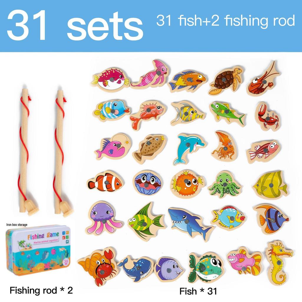 Cross-Border English Version Wooden Fishing Toy for Children's Early Education & Brain Development