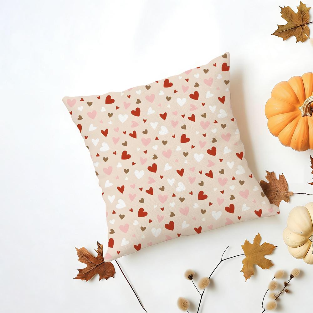 Casual Red Pink Fashion LOVE Style Cushion Cover Washable Linen Pillowcase Soft for Daily Sofa Bed Home Room Decor