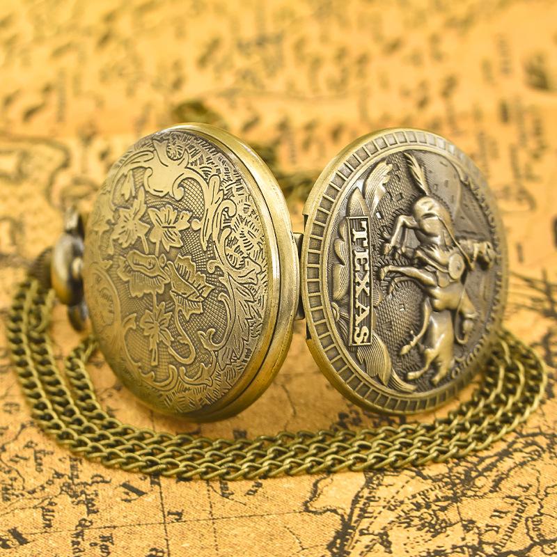 Classic Western Riding Cowboy Horse Quartz Pocket Watch Retro Men's Women's Necklace Pendant Gift
