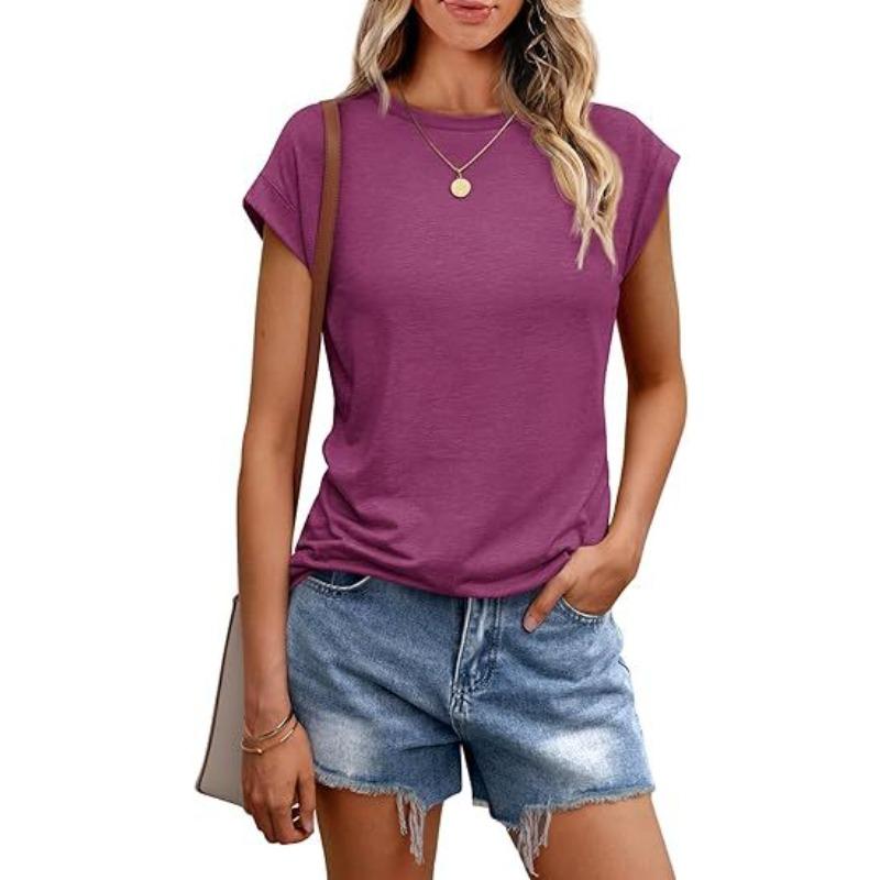 Damen Weste Sommer Rundhals Kurzarm Shirt Einfarbig Rundhals Abdeckung Ärmel Damen