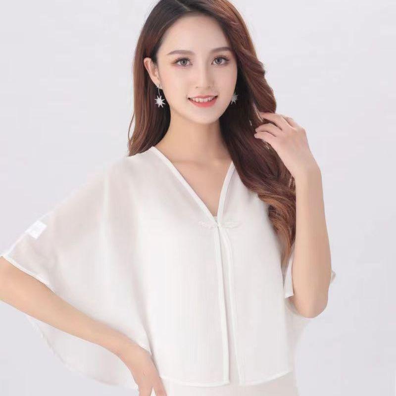 Dámská šifonová bunda na ochranu před sluncem s šálem a sukní ve stylu čínského oděvu čcheongsam - Lehký letní kardigan