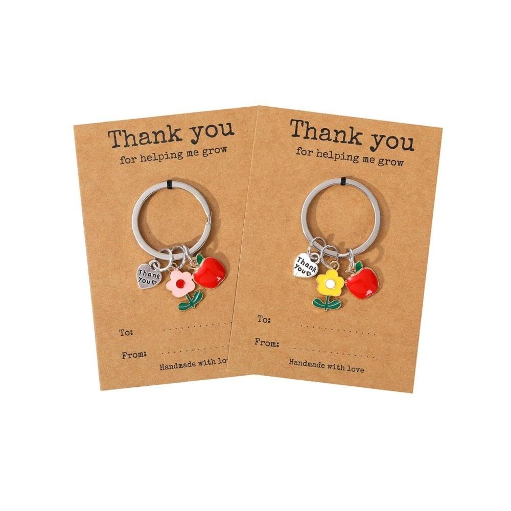 

2pcs/4pcs Cute Heart Shape Thanks Keychain Flower Apple Alloy Car Key Chain Engraved Thank You Key Ring Helping Me Grow