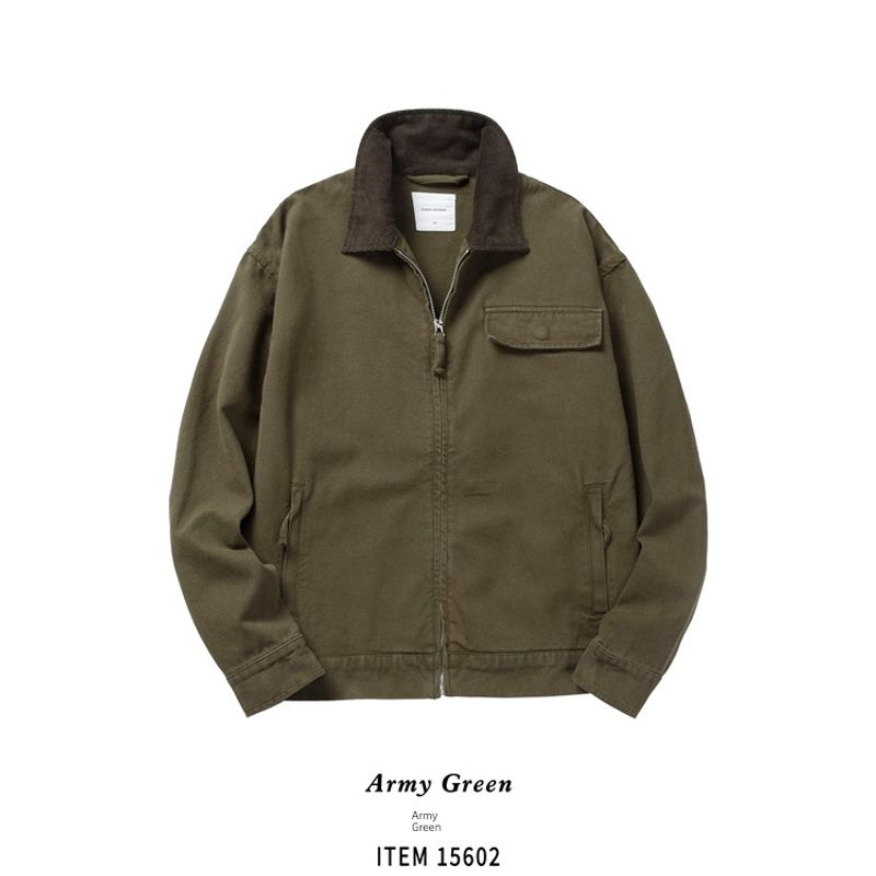 Retro Heavy-Duty Pure Cotton Tough Guy Workwear Jacket for Men, Spring and Autumn Turn-Down Collar Foreign Trade Men's Motorcycle Canvas Jacket