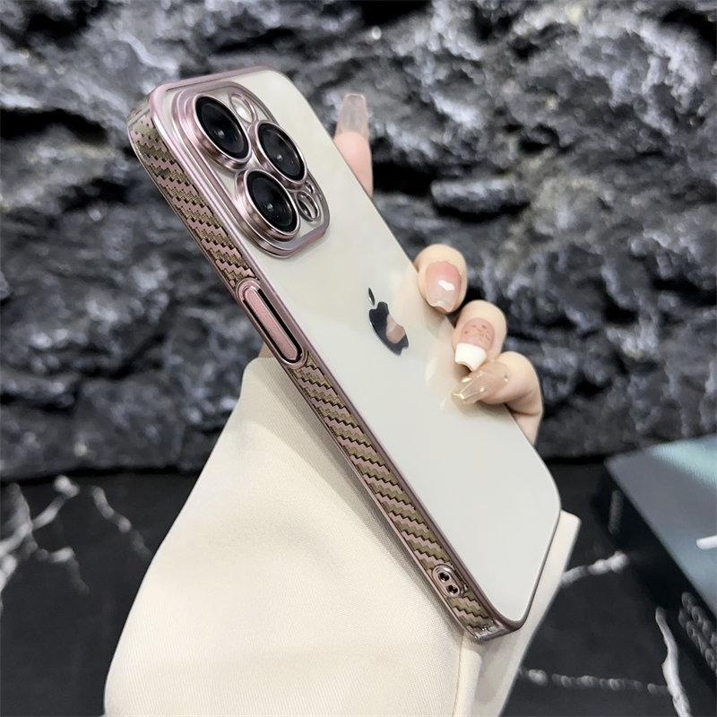 Hot Sale Plated Carbon Brazed Bezel PC Hard Case for iPhone15 14 13 12 Pro Max 11 Full Cover Phone Case with Lens Film
