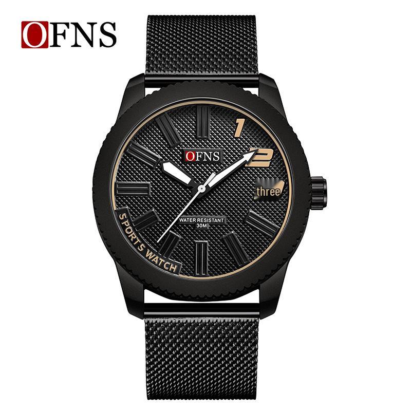 OFNS Men's Ultra-thin Quartz Wristwatch with Rotating Bezel and 3D Markers