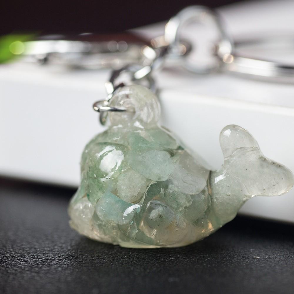 Animal Dolphin Keychain With Resin Encased Natural Crystal Decor Gift For Holidays