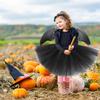 4 Stück Mädchen Halloween Cosplay Kostüm Verkleidungskleid Schwarzer Netzrock mit Stirnband Fledermausflügelstab