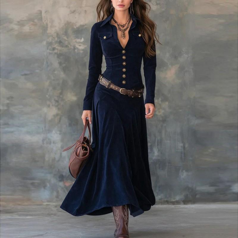 Elegant European & American Women's Suede Long Sleeve Dress 2025