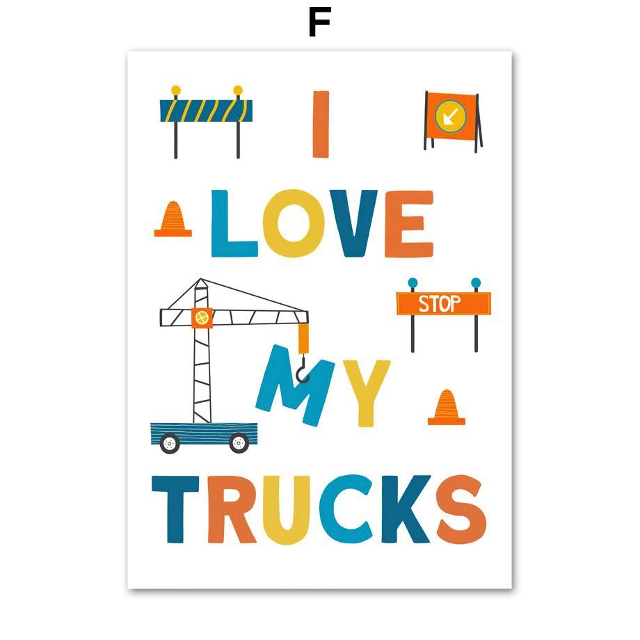 Modern Cartoon Crane Excavator Dump Truck Nursery Wall Art Canvas Painting Nordic Posters & Prints Pictures Baby Kids Room Decor