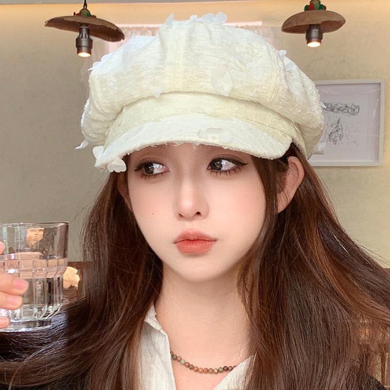 

Women s Hats Fashionable and High End Small Fragrance Style Beret Big Head Circumference Face Small Octagonal Hat One Size