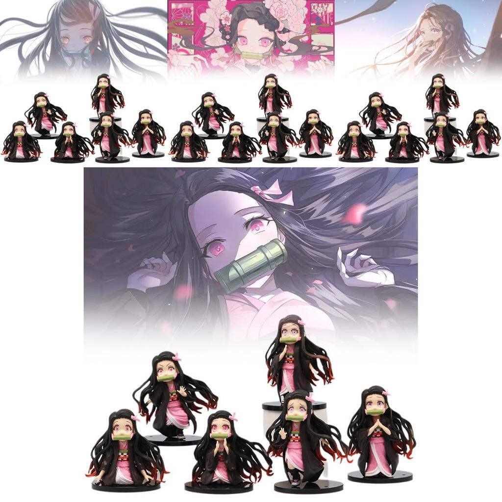 Charming Nezuko Pvc Figurines Set 6 Cute Demon Slayer Miniatures For Fans