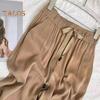 Women Casual Pants Elastic Waist Adjustable Drawstring Straight Wide Leg Trousers with Pockets Solid Color Loose Fit Long Pants