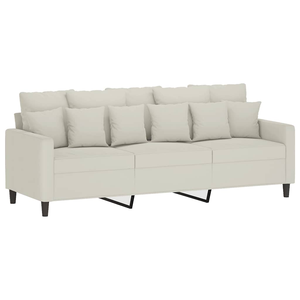3 Seater Sofa with Footstool Cream 180 cm Velvet