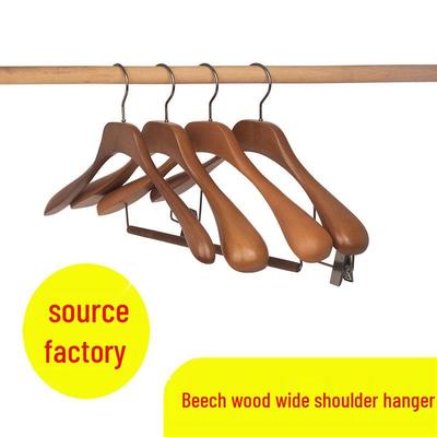 Massivholz-Buchenholz-Kleiderbügel mit Hosenklammern - Verdickt, Verbreitert für Mäntel und Anzüge