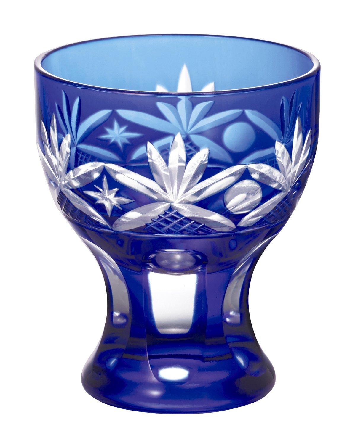 

Cut glass pedestal sake cup (presented in a gift box) Blue 41H328
