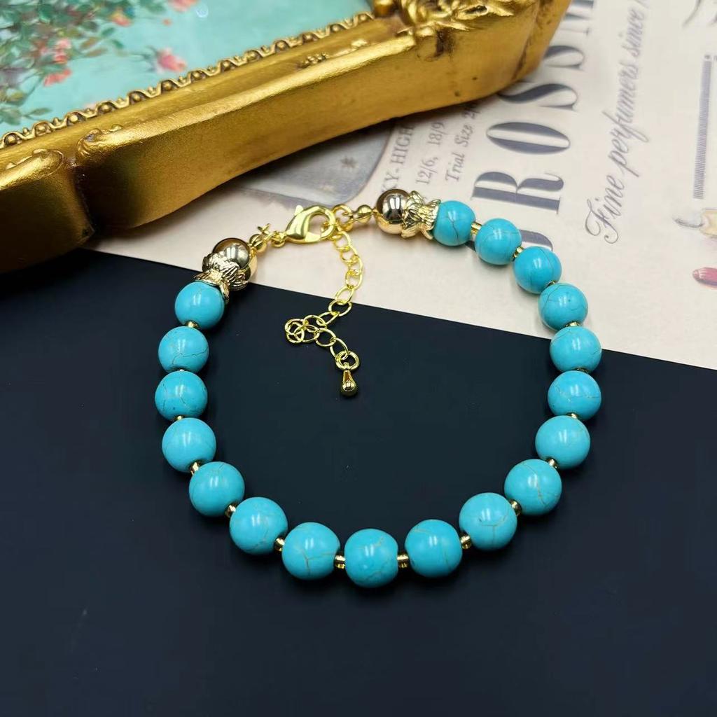 Qingdao Vintage Summer New Stone Blue Ocean Sweater Chain Rice Bead Long Turquoise Necklace Pendant