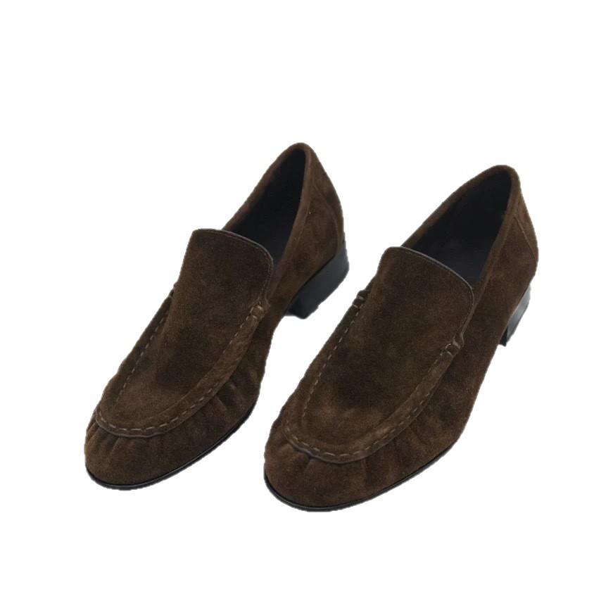 Sheepskin Version~ Retro British Style Round Head Thick Heel One Pedal Loafers Women's 2025 New Small Leather Shoes Single Shoes