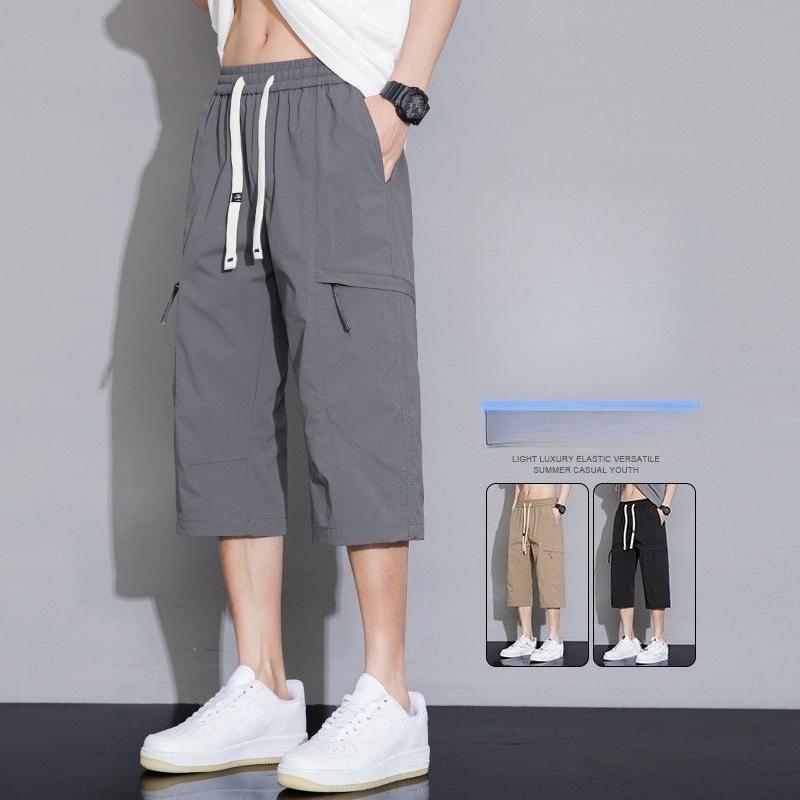 Ice Silk Casual Men's Summer Thin Loose Straight Cut Qui Dry Sports Workwear Seven-Foot Pants Faionable