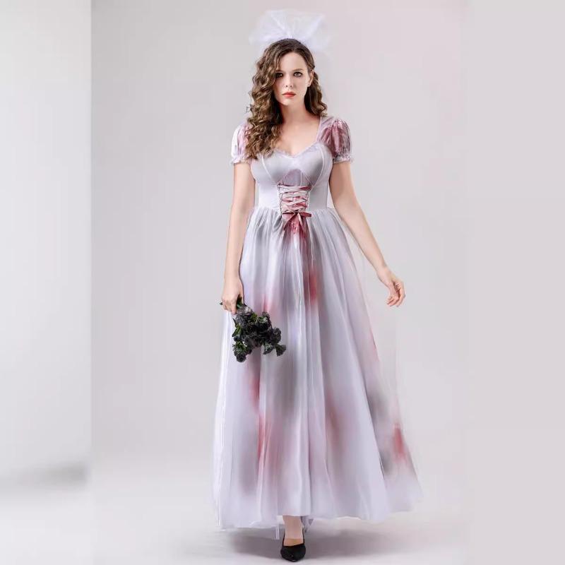 

Halloween new role-playing horror waist gray bloodstained ghost bride evil vampire show suit S