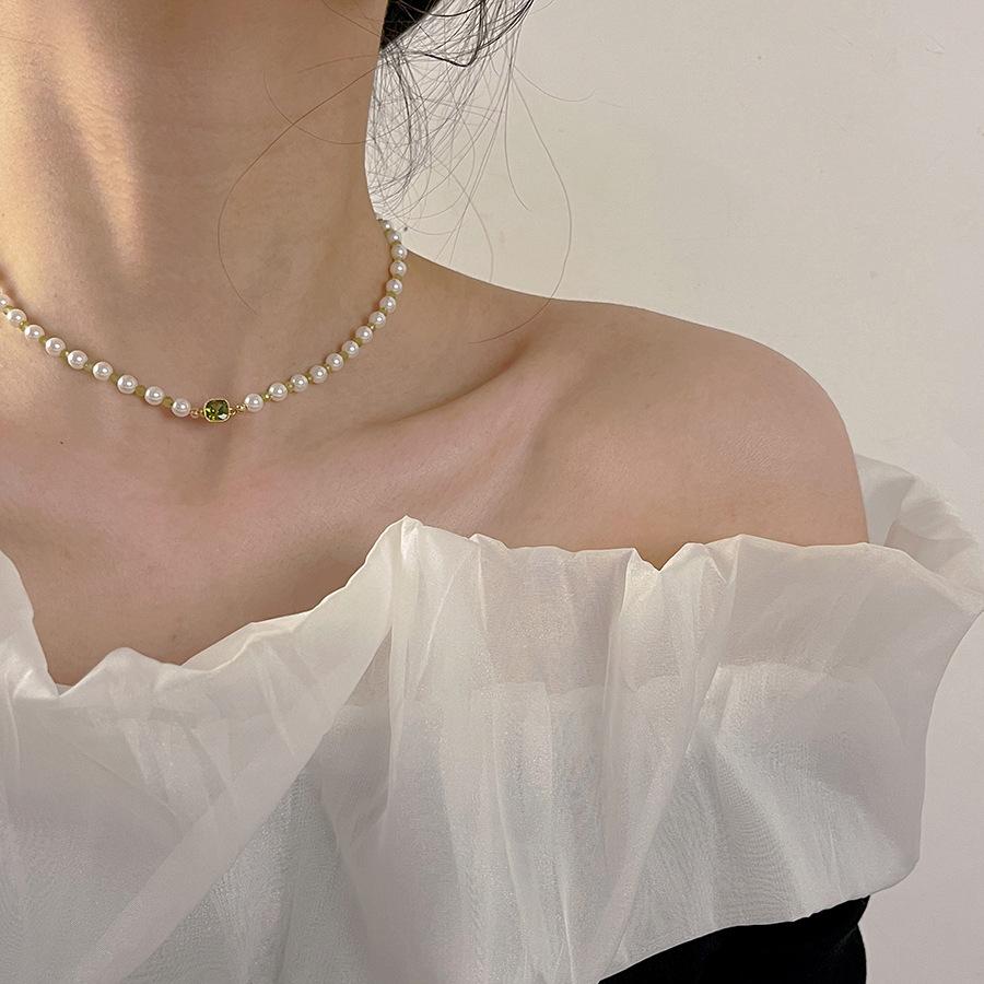 

Cold Brew Sweet Girl Pearl Necklace Versatile Fairy-Like Adjustable Collarbone Chain Zircon pendant+Necklace a