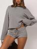 Trendy Sporty Striped Two-Piece Set: Loose Long Sleeve Top & Drawstring Shorts