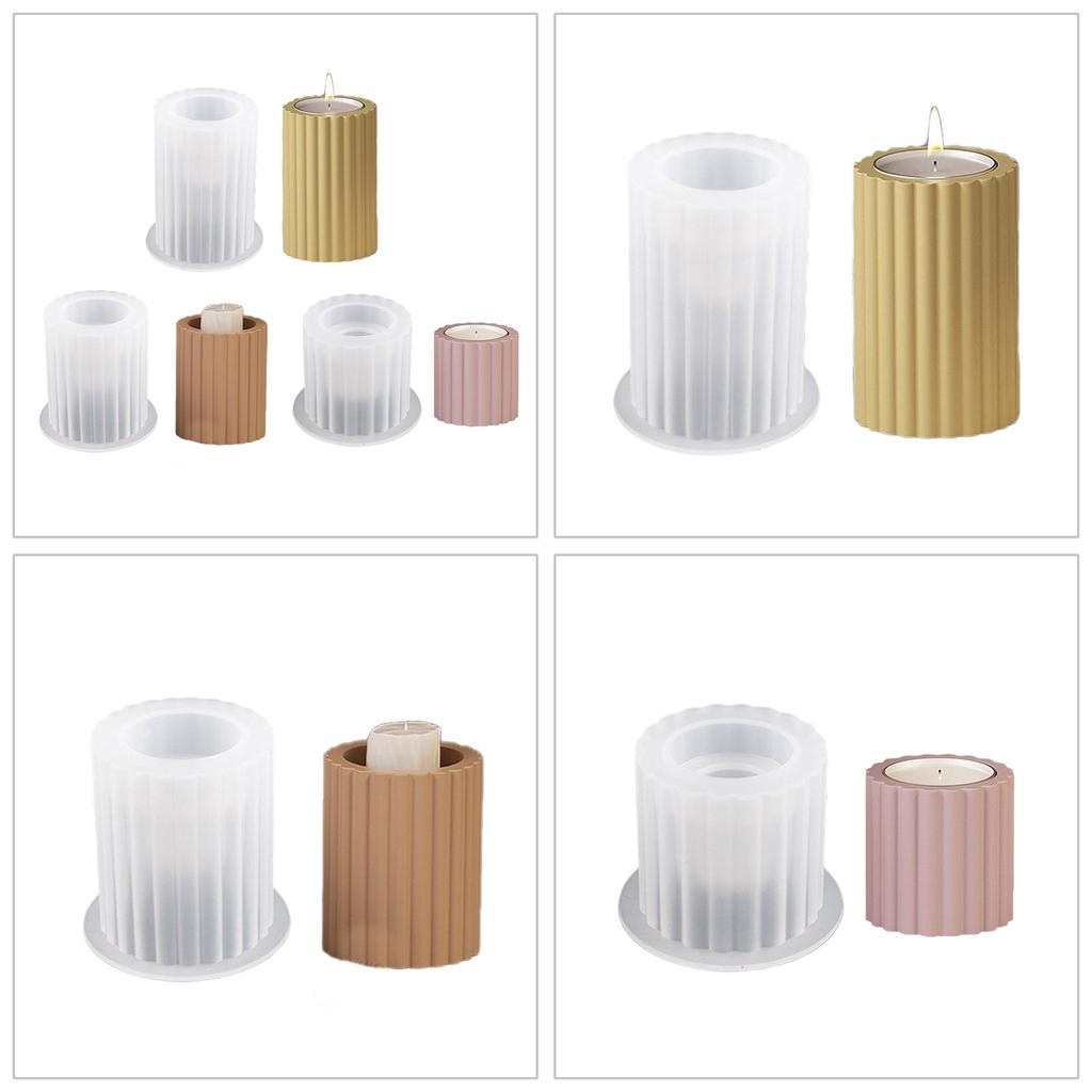 Candle Holder Resin Molds Striped Cylindrical Candlestick Silicone Mold Unique Candle Stand Epoxy Casting Mould DIY