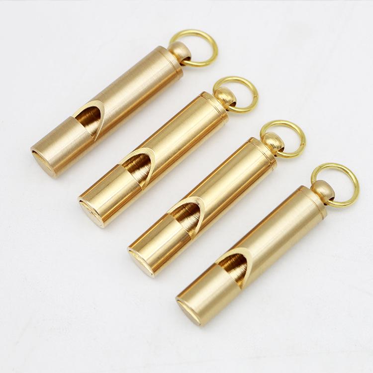 Brass Outdoor Survival Whistle: Bamboo Joint Keychain Pendant for Kids' Adventure