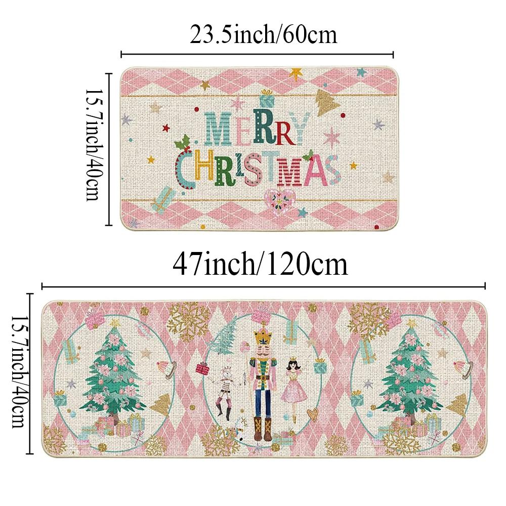 2pcs Christmas Kitchen Rug - Nutcracker Christmas Happy Mat - Slip-Resistant And Easy To Clean - Home Decoration